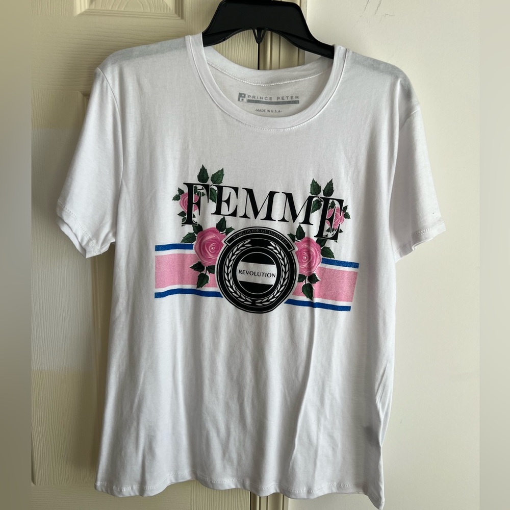 Boston proper Prince Peter Sport White Pink Femme Shirt Short Sleeve L tee
